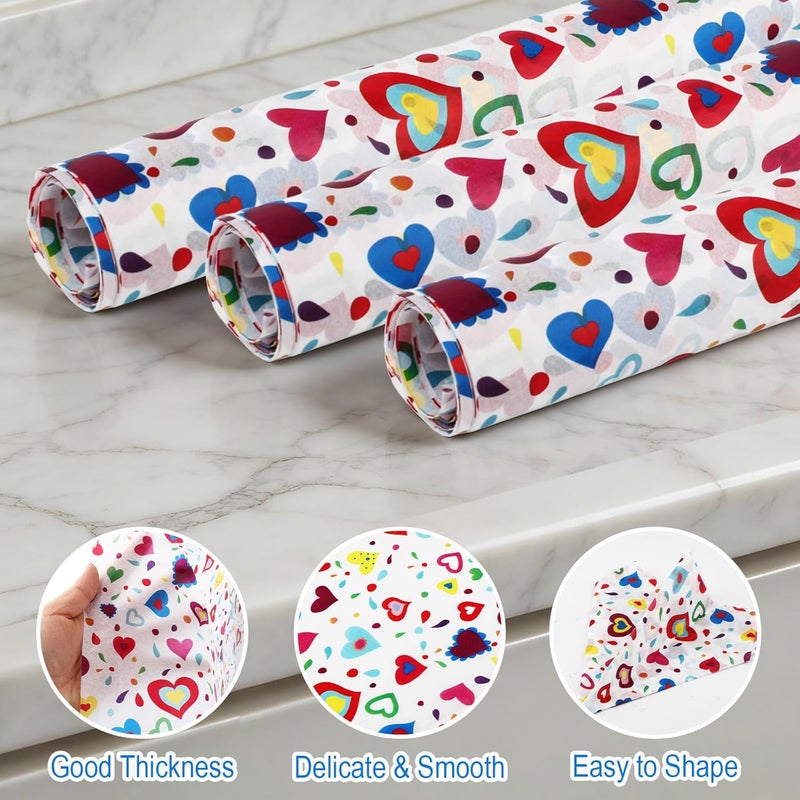 Ethanberg 60 Sheets Gift Wrapping Tissue Paper Bulk, Multicolour Hearts Printed Tissue Paper for Gift Bags, Decorative Art Papers for DIY Crafts Wedding Birthday Baby Showers Holiday Party Decor, 20x14 Inches - Image 3